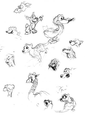 Various Sketches and Doodles (thylacine, rabbit, giraffe, bird, etc..)