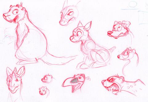 Various Sketches, including a Grounddog, Megamans dog, Zazu, a cheetah, ferrets, a dog, and a dragon