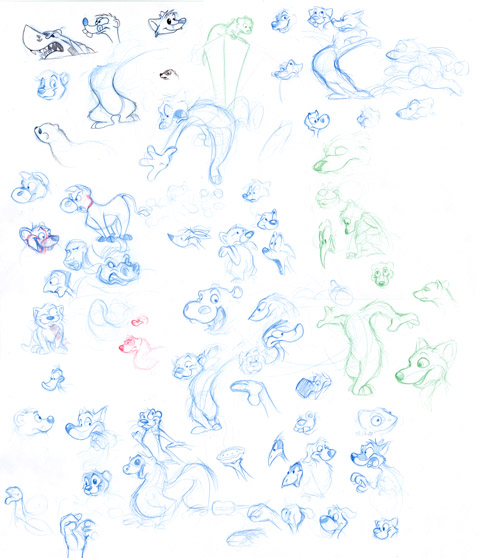 Many cartoon sketches