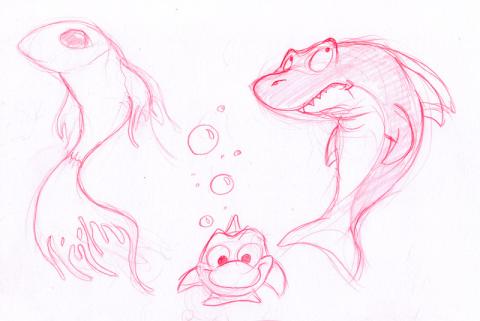 Sketches of a Shark and various fishes