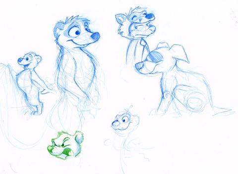 Various Sketches, including a meerkat, a robot dog and a bear