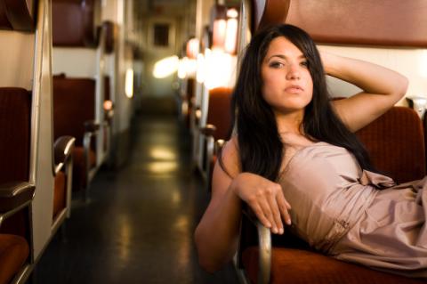 Katharina inside a train