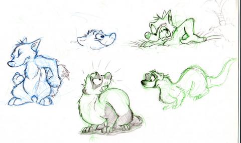 Various sketches, including ferrets and foxes