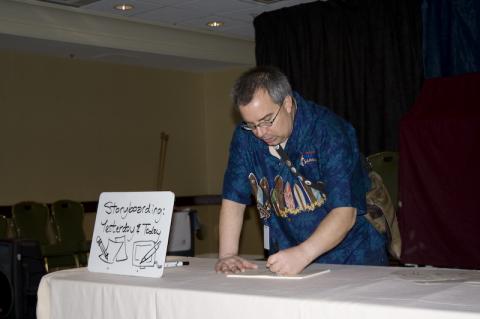 Jeff Pidgeon holding a panel about storyboarding