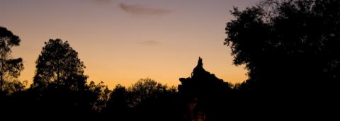 Silhouette of Splash mountain in sunset