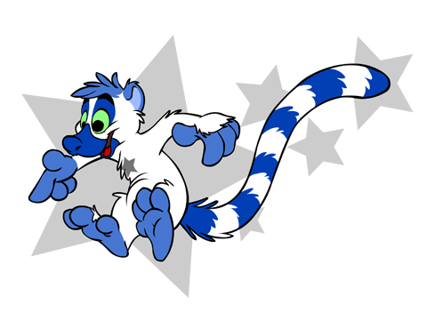 Blue Linguini, the mascot of the leaping lemurs dance team.