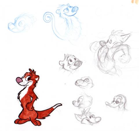 Random cartoon sketches including a weasel