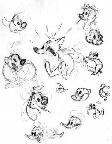 Various cartoon sketches including ferrets, dynamic take pose, etc