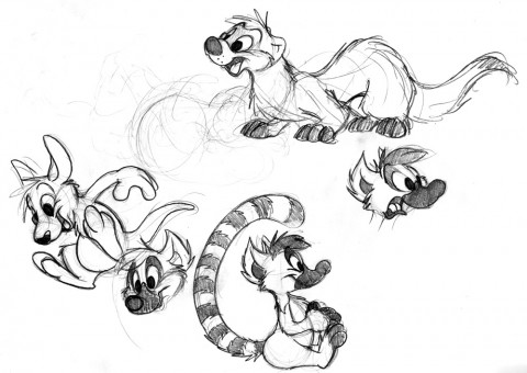 Cartoon Kangaroo, Cartoon Ferret and Lemurs