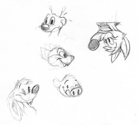 Cartoon sketches including a wolg, a hog and a spaceferret