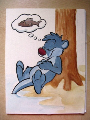 Cartoon Otter sleeping under a tree.