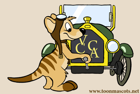 cartoon Tasmanian Tiger with veteran car