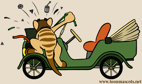 Tasman the Cartoon Thylacine with oldtimer car