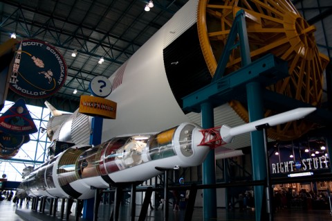 110310_7886 Small Saturn 5 model, actual rocket in the back