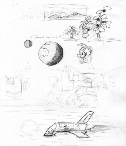 More Spaceferrets concepts. It's their homeplanet, some random plants and a spaceship.