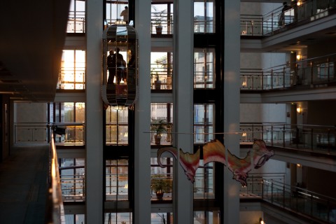 Sunset in the Maritim Hotel, seen from our room.