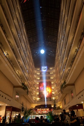 The hotel at nighttime.