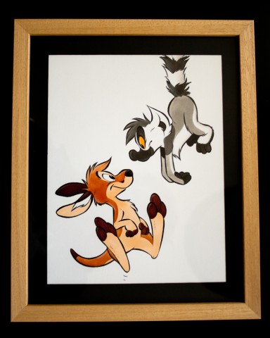 Cartoon kangaroo and lemur