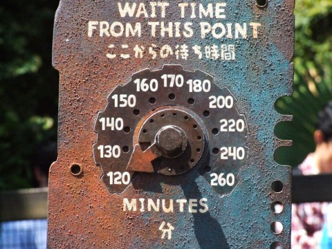 120429_7848 The waiting time indicator for the Indiana Jones ride at Tokyo Disney Sea.