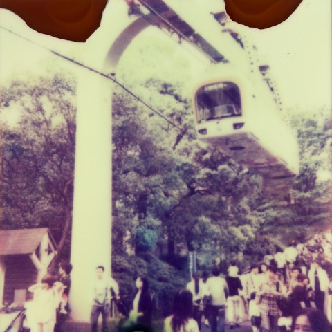 The first monorail in Japan in Ueno Zoo, on Polaroid