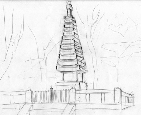 Sketch of a buddhist monument in Nara.