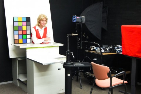 The test photo setup in the Impossible Polaroid factory in Enschede, Netherlands