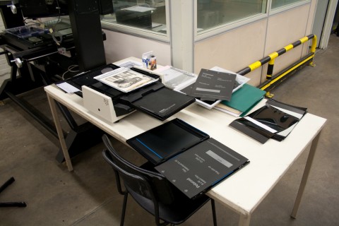 This machine spreads the developer paste on the 8x10 integral film. In the Impossible Polaroid factory in Enschede, Netherlands