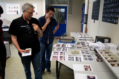 Impossible employees talking about new film in the Impossible Polaroid factory in Enschede, Netherlands
