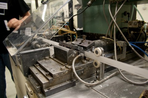Developer pockets are made in this machine in the Impossible Polaroid factory in Enschede, Netherlands