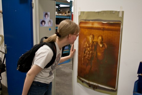 The biggest Polaroid photo ever in the Impossible Polaroid factory in Enschede, Netherlands