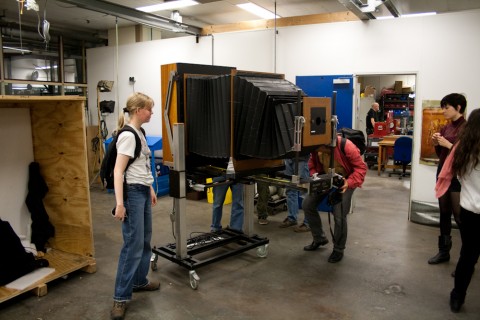 The most giant polaroid camera ever in the Impossible Polaroid factory in Enschede, Netherlands