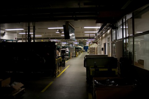 The assembly line in the Impossible Polaroid factory in Enschede, Netherlands