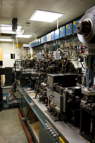 The Impossible film gets assembled here, usually this part happens in the dark in the Impossible Polaroid factory in Enschede, Netherlands