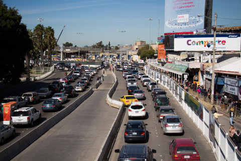 The border crossing. Waiting times with cars are around 2 hours.