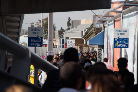 The waiting line to go back into the united states.