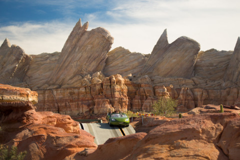 We didn't somehow end up in the desert, it's just the awesome new theming of Carsland!