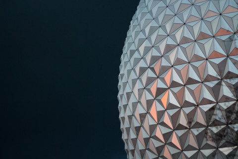 Spaceship Earth and a very black sky in the background, shortly before it started raining really hard.