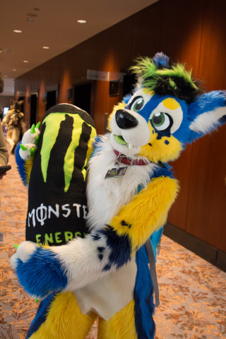 Syber with a pretty big can of Monster.