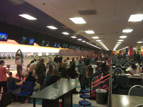 The party moved to the bowling alley.