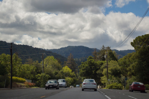 Driving into the mountains.