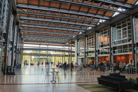 The atrium of the Steve Jobs building.