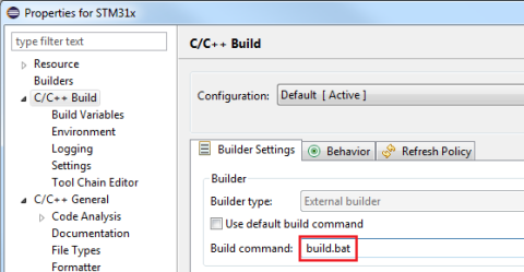 Add build.bat as build command