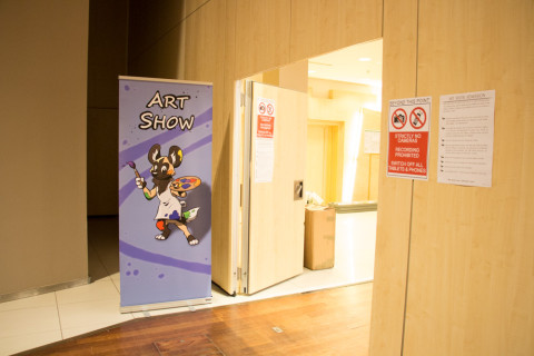 The art show entrance, mascot drawn by Henrieke!
