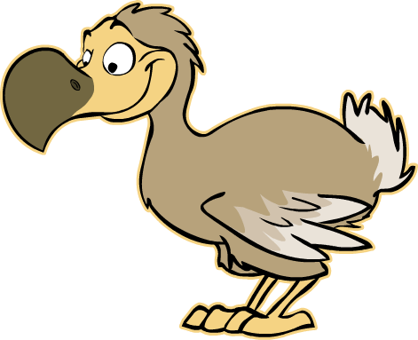 This is a cartoon depiction of a dodo bird. One rumor regarding their extinction was that they lacked one small, but important trait: the ability to recognize danger and flee from it. Don't be a dodo, take care of the little things!